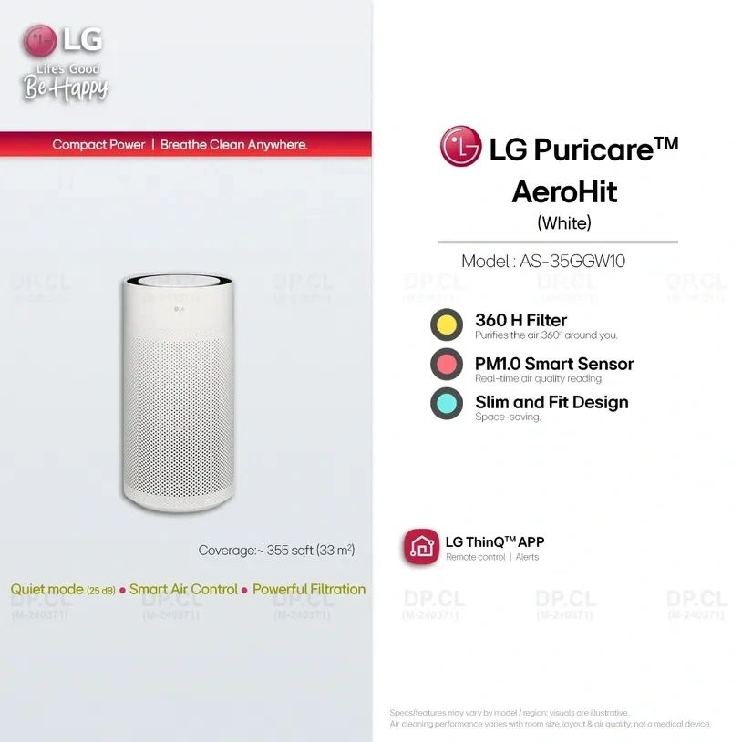 LG PuriCare AeroHit air purifier Malaysia 360 filter PM10 smart sensor compact for home room