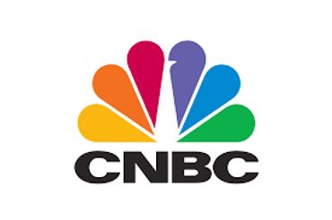 CNBC logo with colorful peacock feathers above the bold text.
