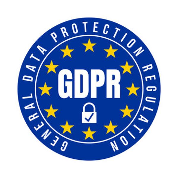 Blue GDPR logo with yellow stars and a lock symbol.