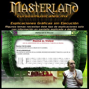 Los videos de los cursos musicales contienen explicaciones de temas en pantalla grande.