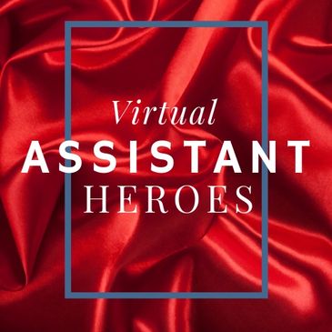 Red satin background with text 'Virtual Assistant Heroes'.