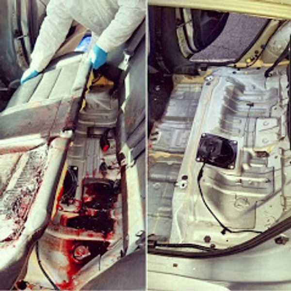 Crime scene cleanup pictures of blood in a car