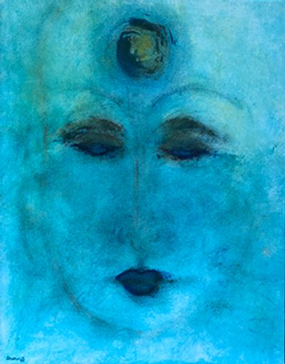 Serene peaceful blue Buddha in meditation 