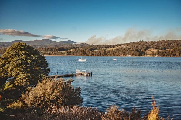 Standard Charter - Huon River Cruises -  the boat on the water, looking from Vineyard
