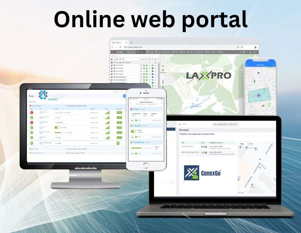 PC, laptop and mobile displaying web portal with map and alerts