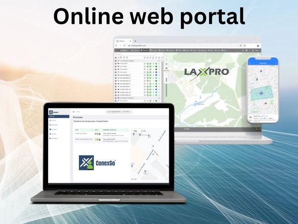 Laptops and cellular phone displaying Laxson web platforme