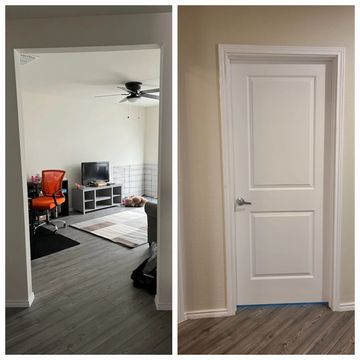 Door without a floor beneath it, showing a gap.