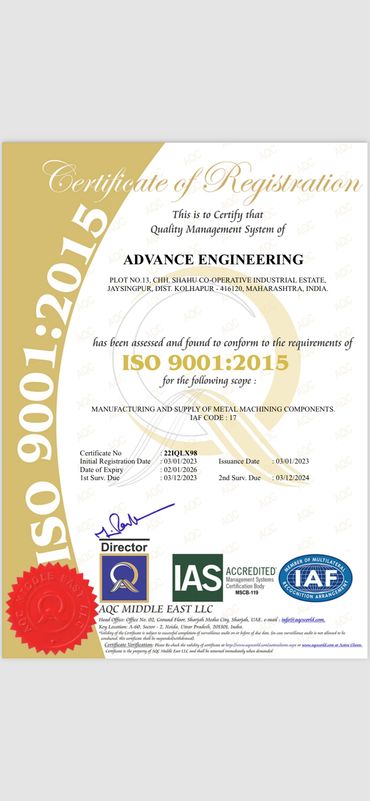 ISO 9001:2015
Advance Engineering