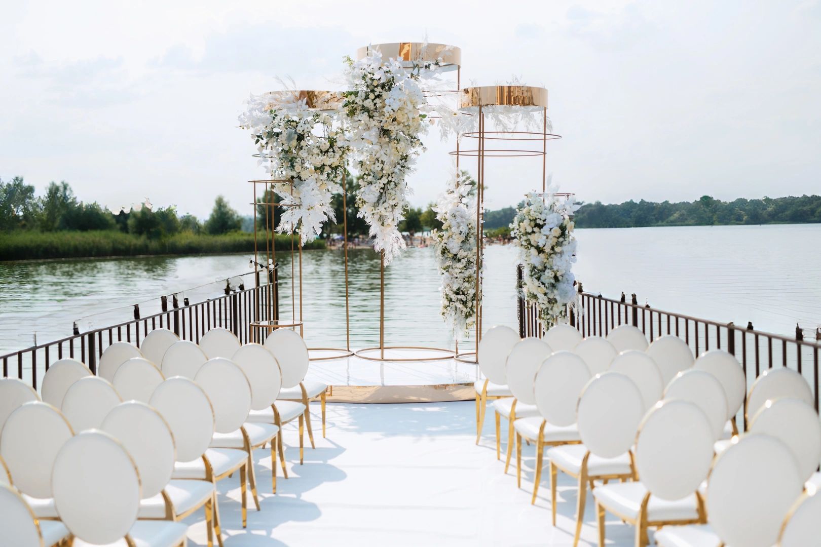 wedding ceremony setup by the water