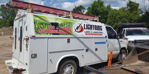 Landscaping truck lettered with vinyl graphics