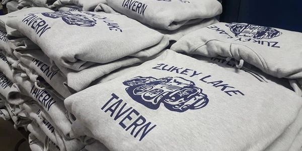 Pennant hoodies screen printed for Zukey Lake Tavern