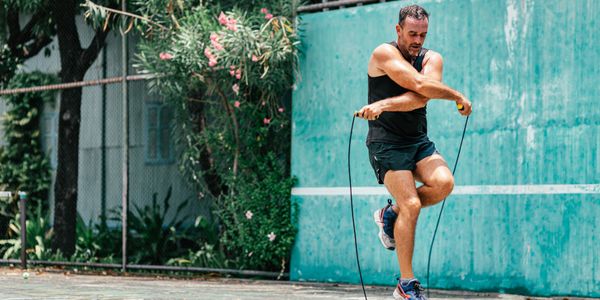 Man training with jumping rope