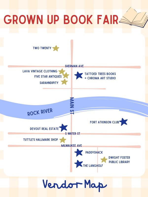 Map of vendors at the Grown Up Book Fair.