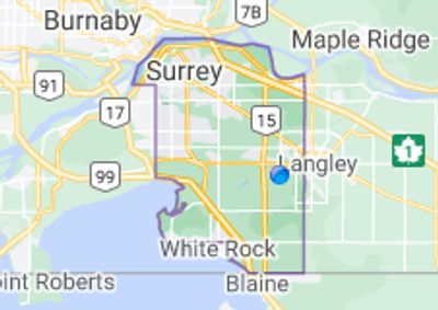 map of the city of Surrey, BC.florists delta bc