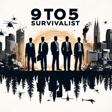 Many men silhouetted with a crumbling city landscape behind