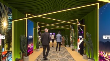 A group of people walking in an event.