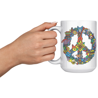 A mug with a free flow peace sign by Chad Mize