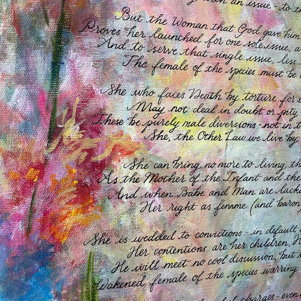 original hand written calligraphy by Kate Downey Art on acrylic painted canvas