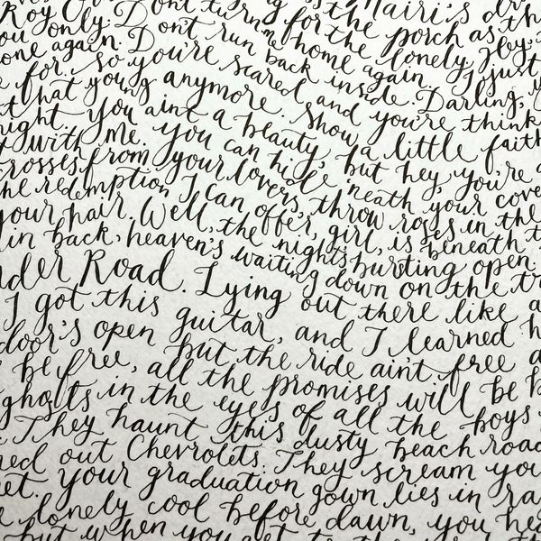 Calligraphy commission poem lyrics artwork calligrapher katedowneyart