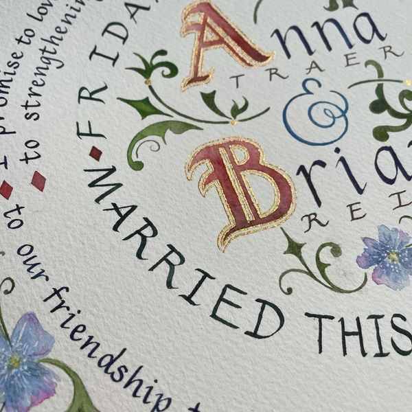 Wedding vows calligraphy commission poetry illustration katedowneyart UK