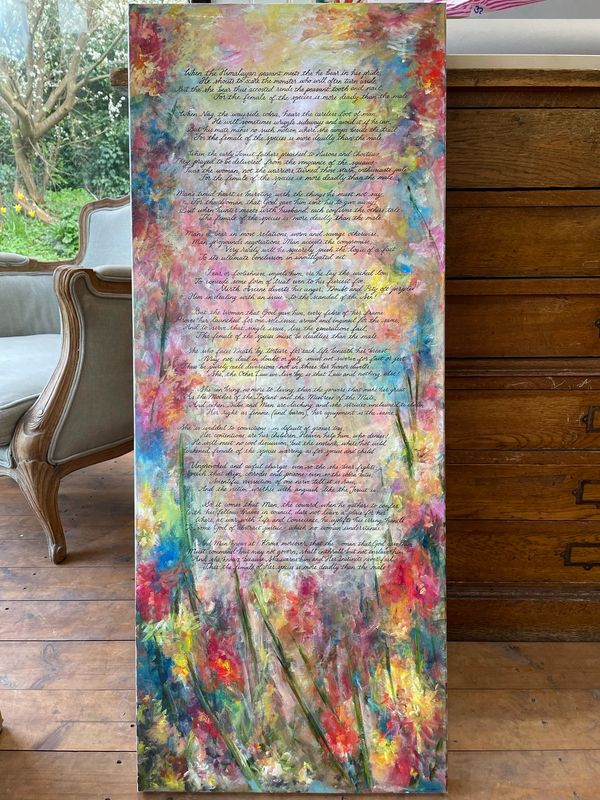 Bright painted abstract calligraphy floral acrylic canvas  artwork painting katedowneyart original