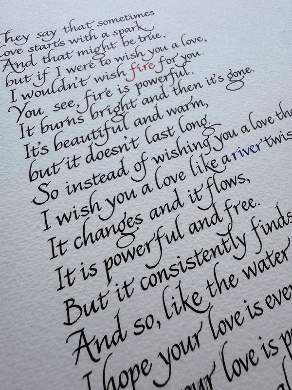 original hand written italic calligraphy by Kate Downey Art