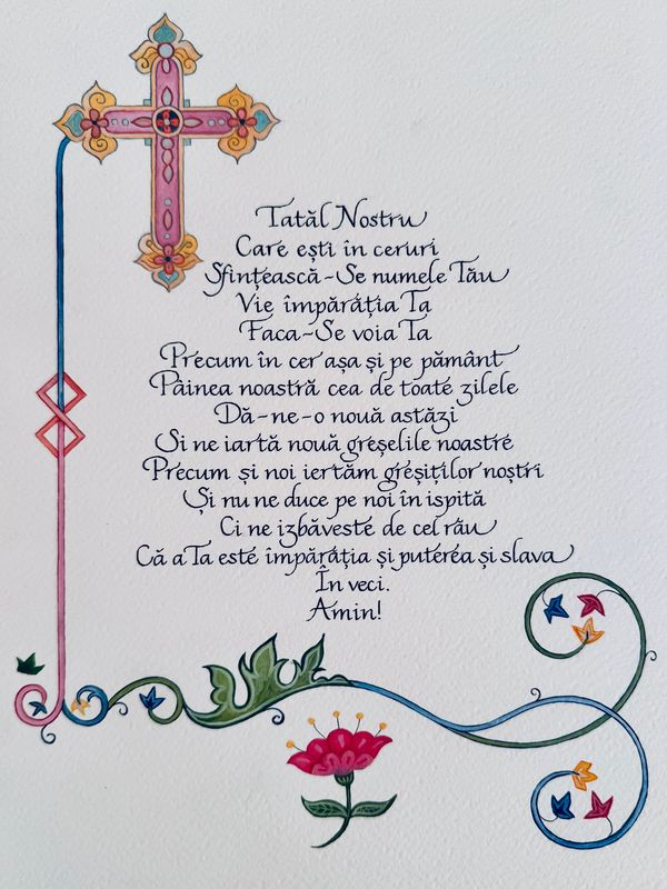 original hand written in Romanian in italic calligraphy with illustrations by Kate Downey Art by Kat