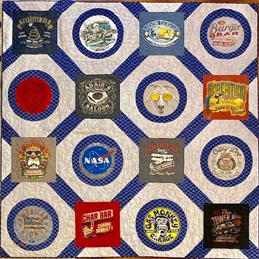 Queen size quilt using t-shirts from Dive Bar Club.  