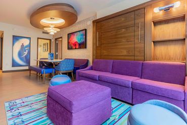 Disney Vacation Club's newest one and two bedroom living room at the Disneyland Resort.