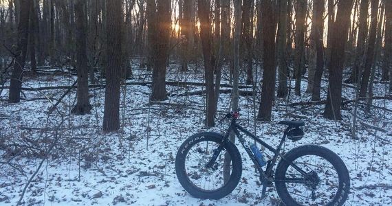 Fat Bike in snow and woods, Munson Park Monroe Michigan