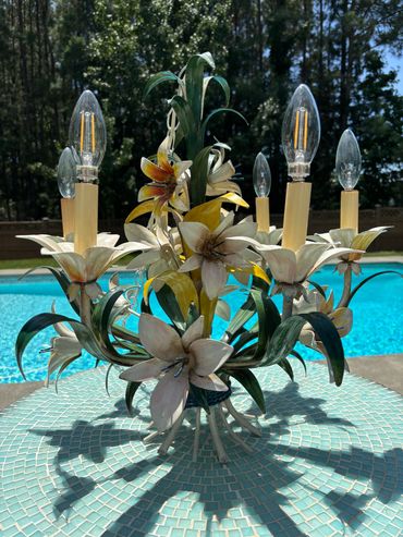 Antique Italian Metal Flower Chandelier