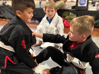 3 of our young students engaging in jiu jitsu techniques