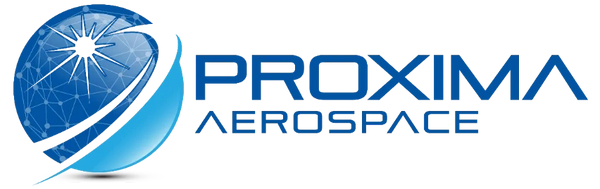 Logo of Proxima Aerospace featuring a stylized blue globe and text.