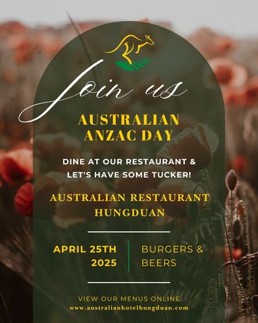Aussie Anzac Day Event in Australian Restaurant Hungduan serving burgers and beers.