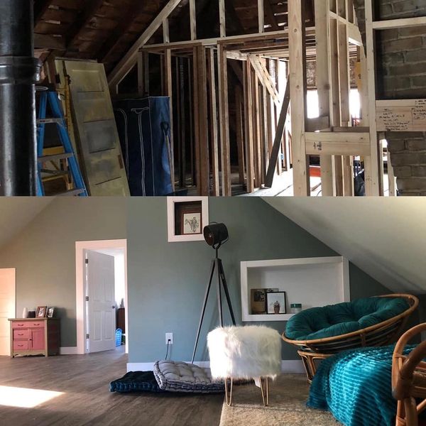 Before and after attic renovation. 1 of 3
