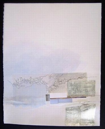 Untitled, Silver Atmosphere Series - # DS002 | 20” x 25” | Oil, mixed media collage on paper