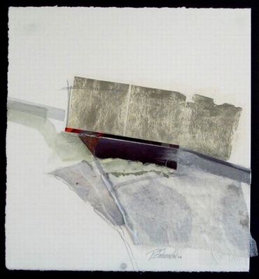 Untitled, Cliff Series - # DS006 | 13.5” x 15” Oil, gold leaf, mixed media collage on paper Framed