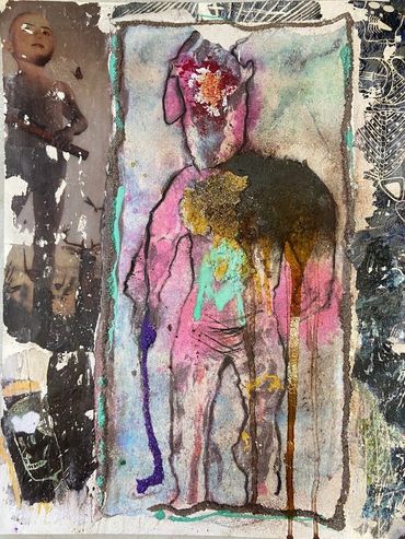 # PL002 - Small Duende 4
Acrylic, oil, crushed glass on digital print
23” x 18”
$1500