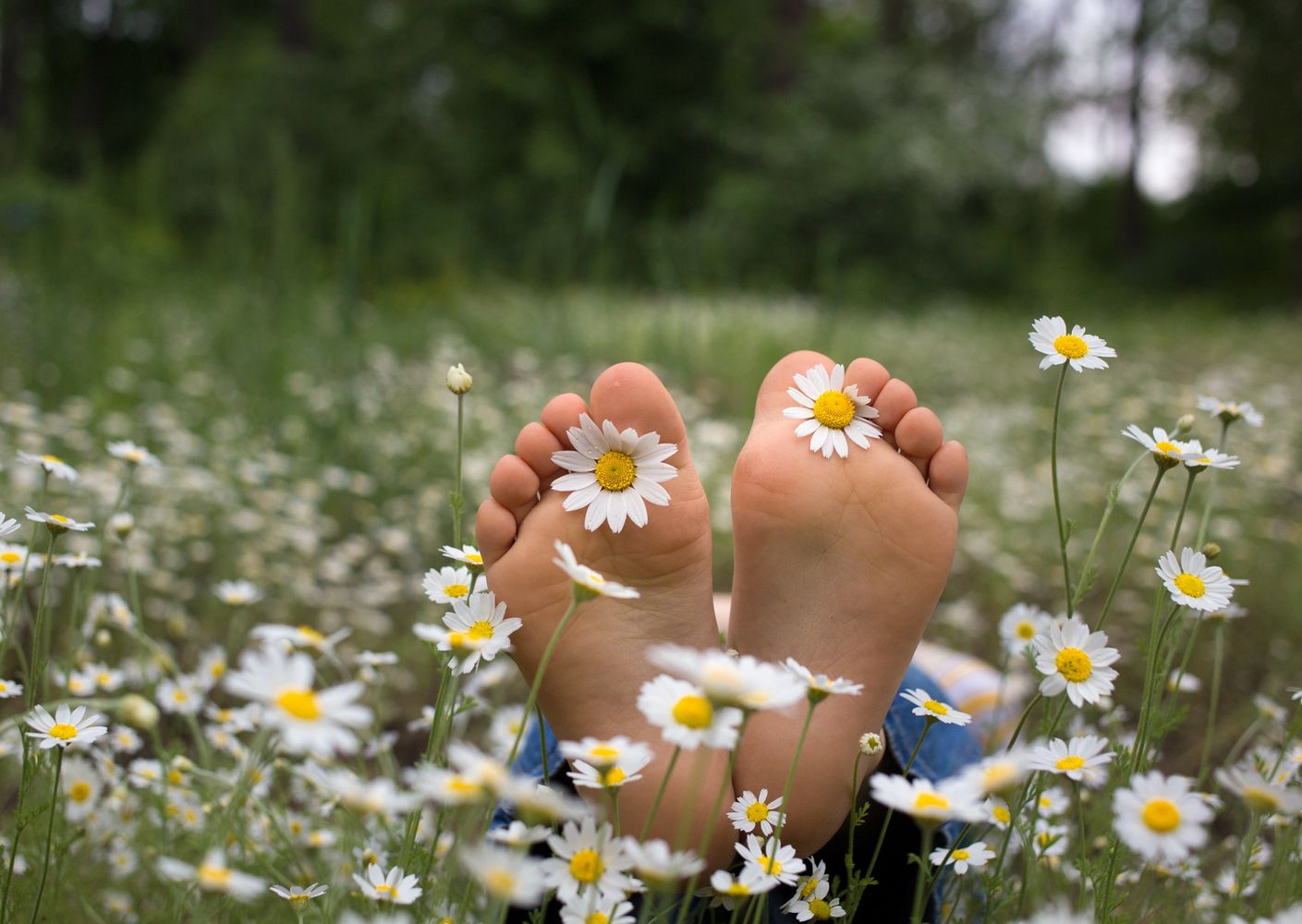 Pair of feet with buttercup flowers