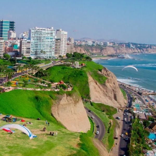 Peru Lima vacation packages tours to the city of lima. Lima city over looking ocean in the city - Pe