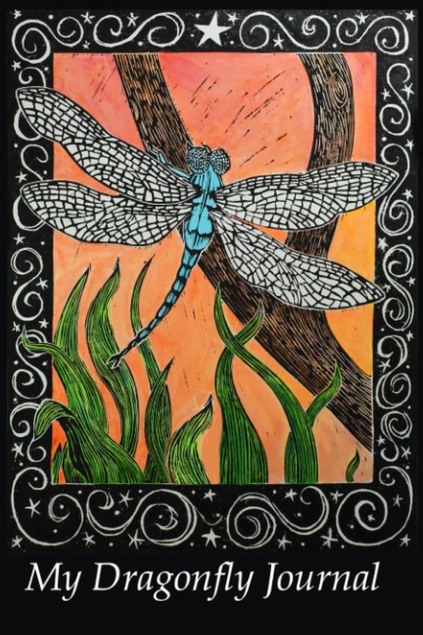 Dragonfly blockprint journal cover by Cindy Rhodes
