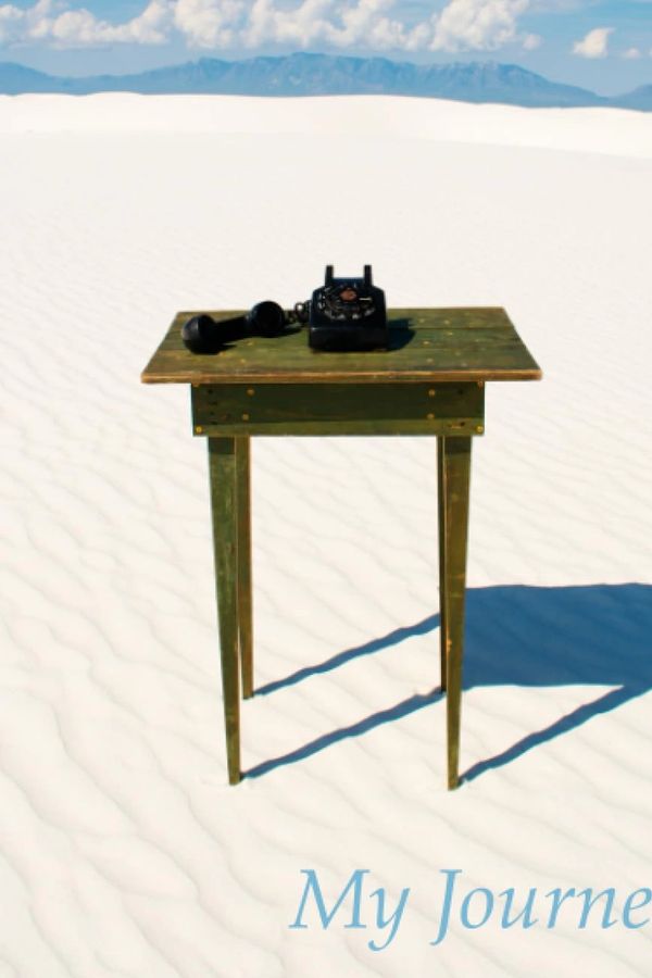 Altar table with Bakelite phone at White Sands by Cindy Rhodes