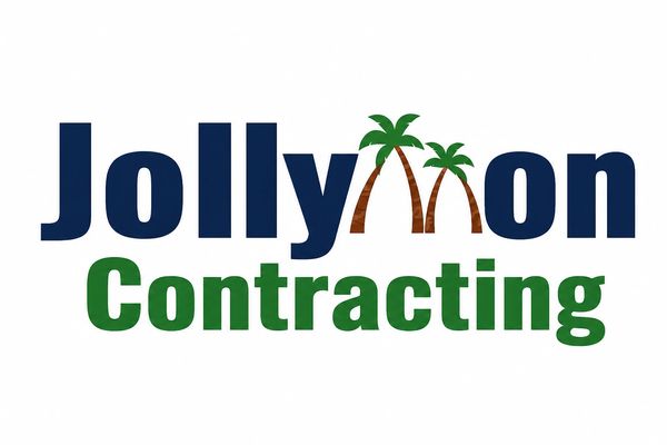 Logo for Jollyman Contracting featuring palm trees.