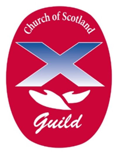 Logo of Church of Scotland Guild with a blue cross and hands.