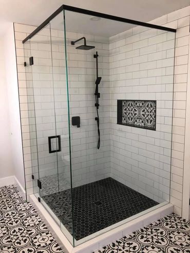 custom black corner shower