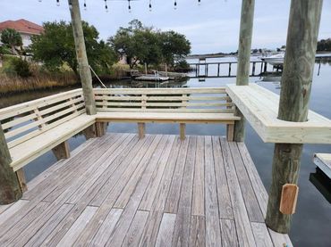 dock bench, dock seating, bar top, standing bar, hose holder,