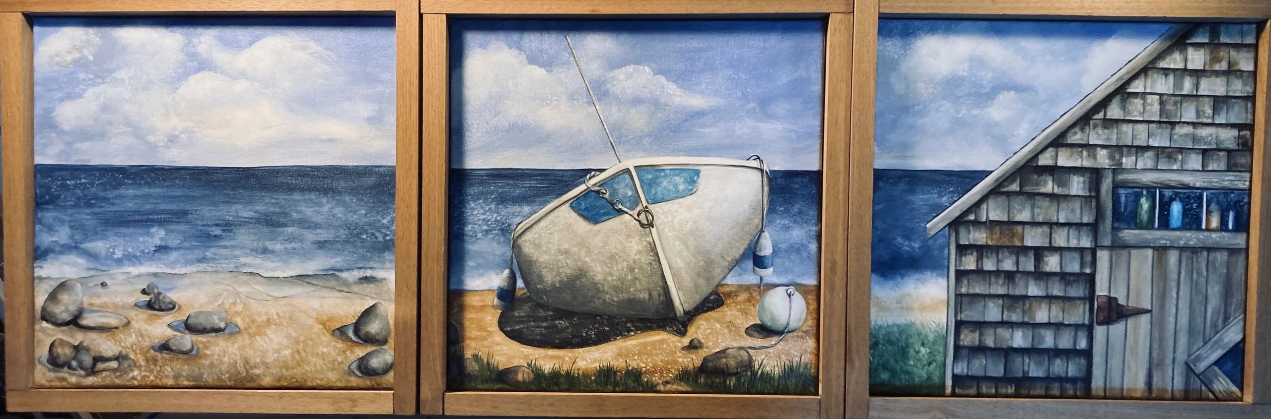 Trypich from Plum Island 
Canvas measures 14” x 14” each
Mohogany frame measure 16 across, each 
$85