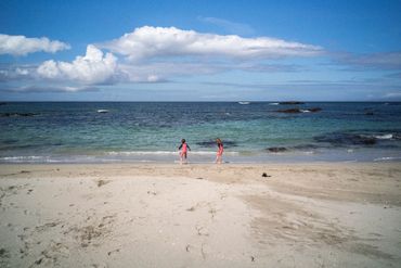 Playing on the white sand beaches of Ardnamurchan