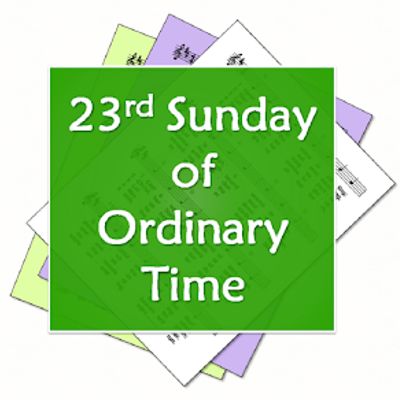 23rd Sunday of Ordinary Time text with papers background.