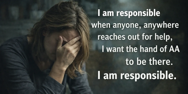 A distressed person with a message about responsibility and support from AA.